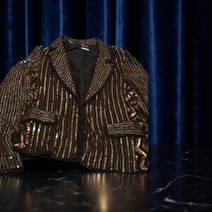 Niva Large Silk  Black and Gold Sequined Jacket Women's